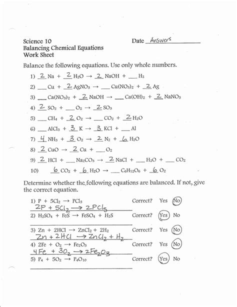 Math Skills Balancing Chemical Equations Answers Epub