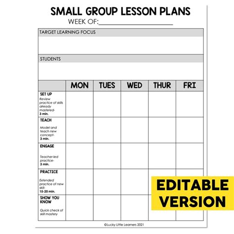 Math Small Group Lesson Plan Template