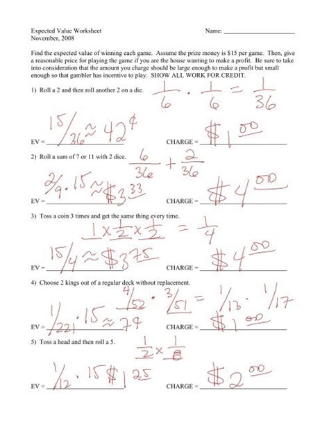 Math Support Expected Value Practice Answers Reader