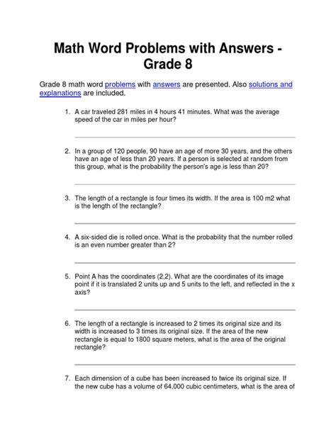 Math Word Problems With Answer Key Kindle Editon