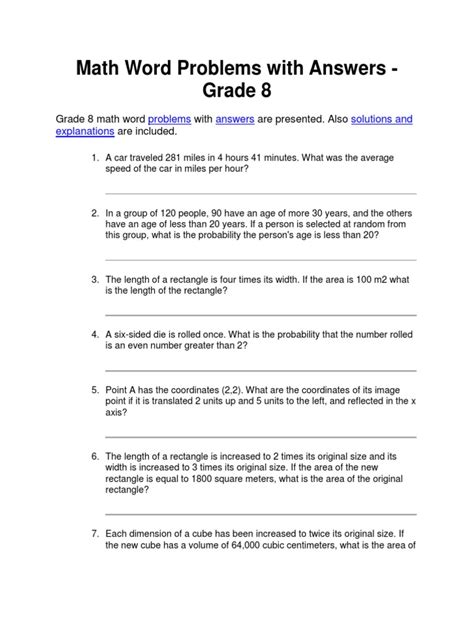 Math Word Problems With Answers PDF