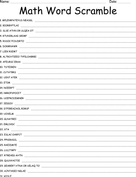 Math Word Scramble Answers PDF