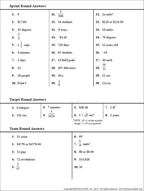 Mathcounts 2013 Answers PDF