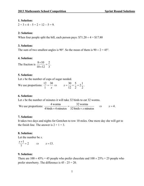 Mathcounts School Sprint Round Solutions Reader