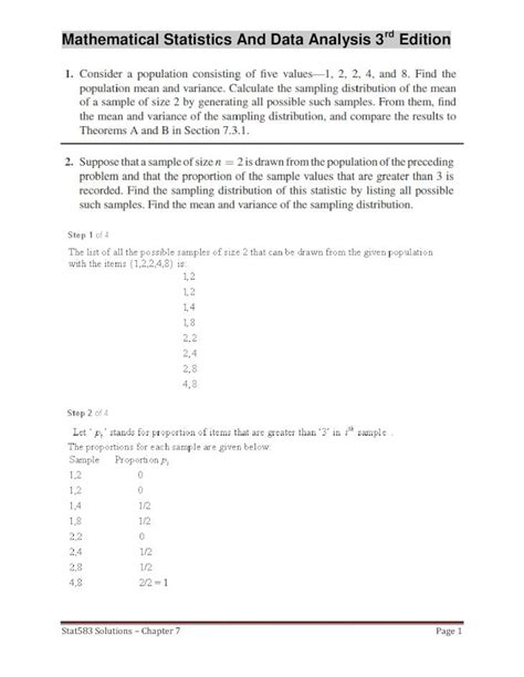 Mathematical Statistics And Data Analysis 3rd Solution Doc