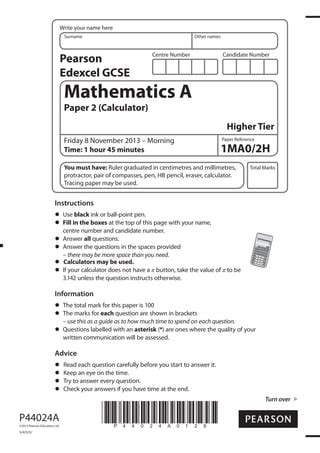 Mathematics A Paper 2 P44024a Answers Kindle Editon