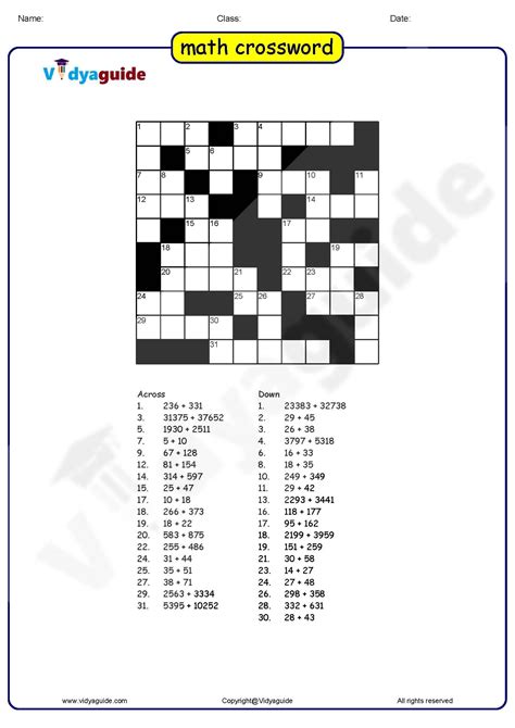 Mathematics Crossword Puzzle With Answers Reader