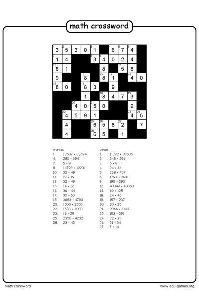 Maths Crossword Puzzle With Answers For Class 9 Reader