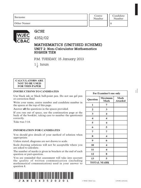 Maths Past Paper Answers November 2013 Wjec Kindle Editon