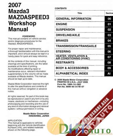 Mazda Speed 3 Factory Workshop Manual Ebook Epub