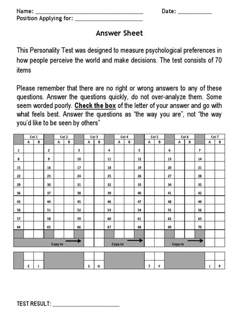 Mbti Answer Sheet Epub