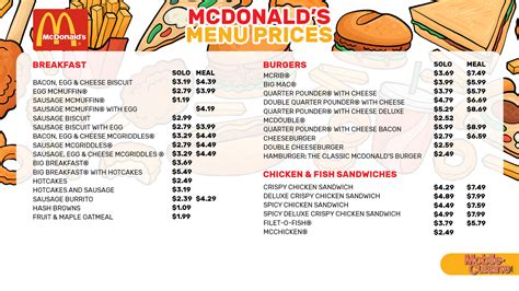 McDonald's Menu Price List Singapore 2020