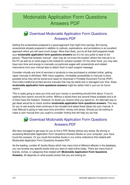 Mcdonalds Application Form Questions Answers Epub