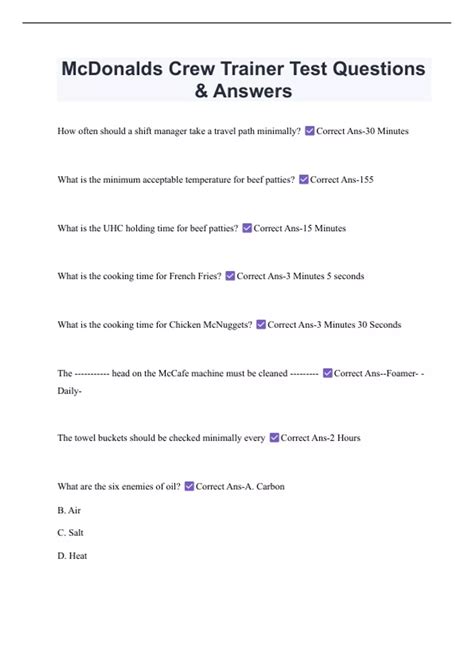 Mcdonalds Post Crew Trainer Test Answers Epub