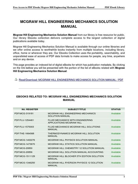 Mcgraw Hill Engineering Mechanics Solution Manual Reader