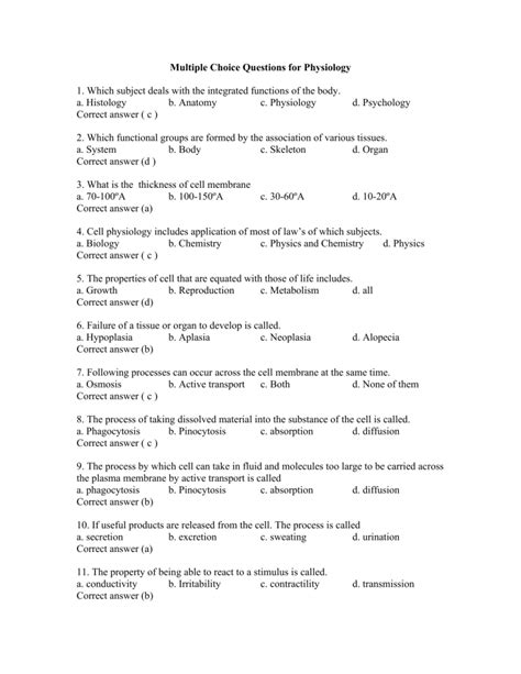 Mcq And Answer In Medical Physiology Doc