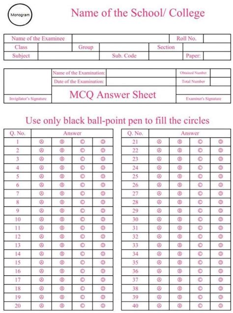 Mcq Answer Sheet Format PDF