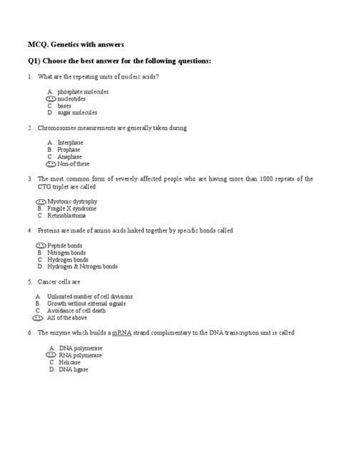 Mcq Of Genetics With Answers Epub