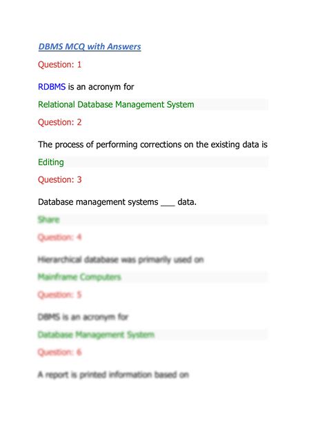 Mcq With Answers On Dbms Doc