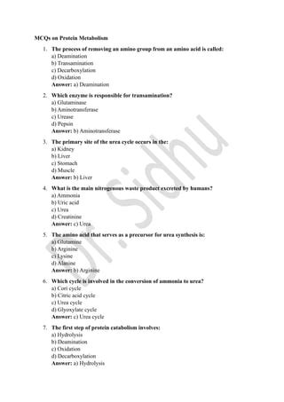 Mcqs For Amino Acid Metabolism And Answers Kindle Editon