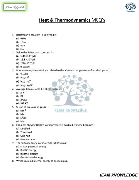 Mcqs On Heat And Thermodynamics With Answers Reader