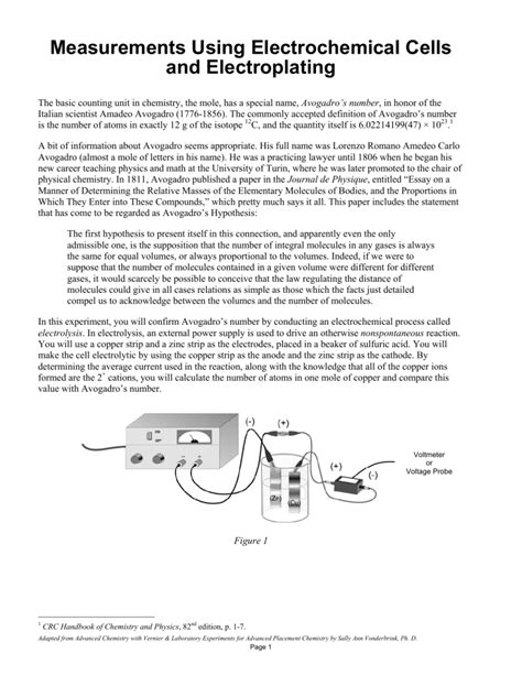 Measurements Using Electrochemical Cells And Electroplating Ebook Doc