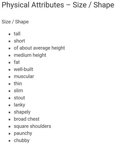 Measurements and Physical Attributes: