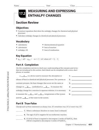 Measuring And Expressing Enthalpy Changes Answer Key PDF