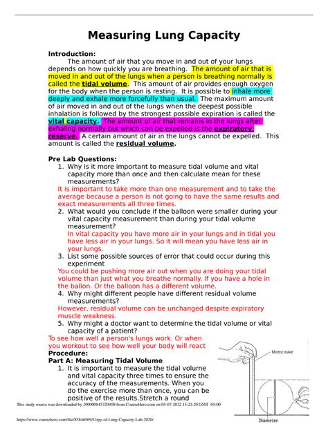 Measuring Lung Capacity Lab Answer Key PDF