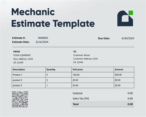 Mechanic Estimate Template