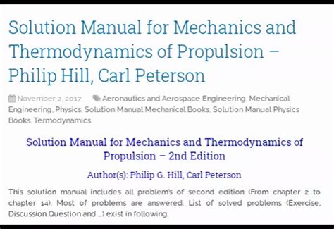 Mechanical And Thermodynamics Of Propulsion Solution Kindle Editon