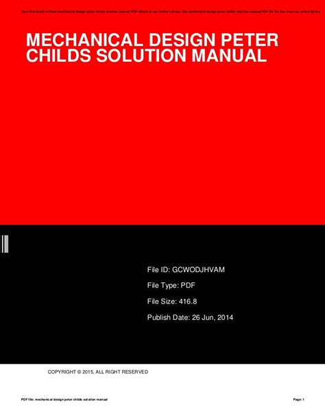 Mechanical Design Peter Childs Solution Manual Kindle Editon