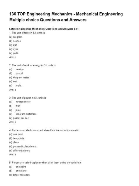 Mechanical Engineering Questions And Answers Free Download PDF