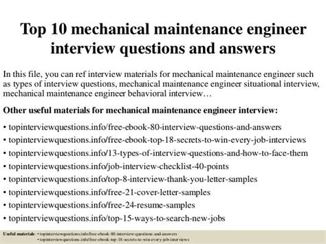 Mechanical Maintenance Engineering Interview Questions And Answers Epub