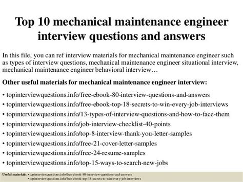 Mechanical Maintenance Interview Questions And Answers Kindle Editon