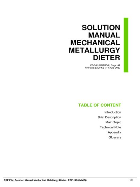 Mechanical Metallurgy Dieter Solution Manual Reader