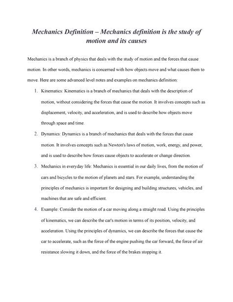 Mechanics Definition en Español