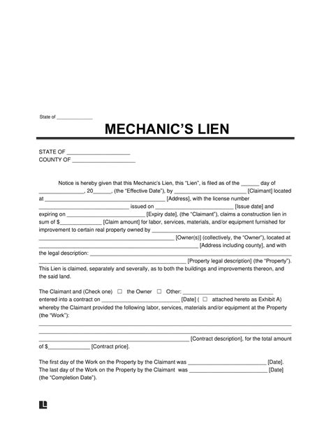 Mechanics Lien Template