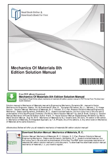 Mechanics Of Materials 8th Edition Solution Manual Doc