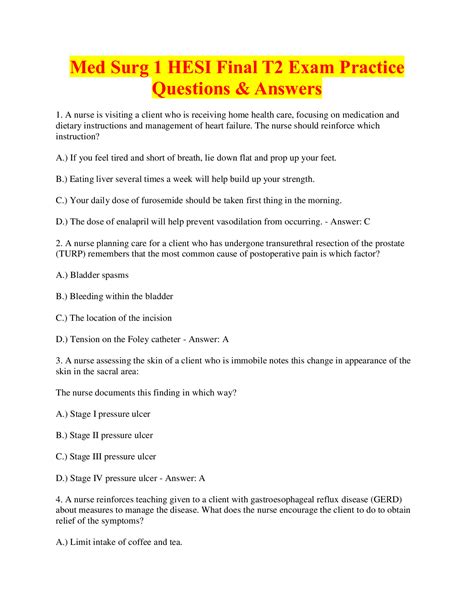 Med Surg Final Exam 2 Answers PDF