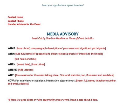 Media Advisory Template