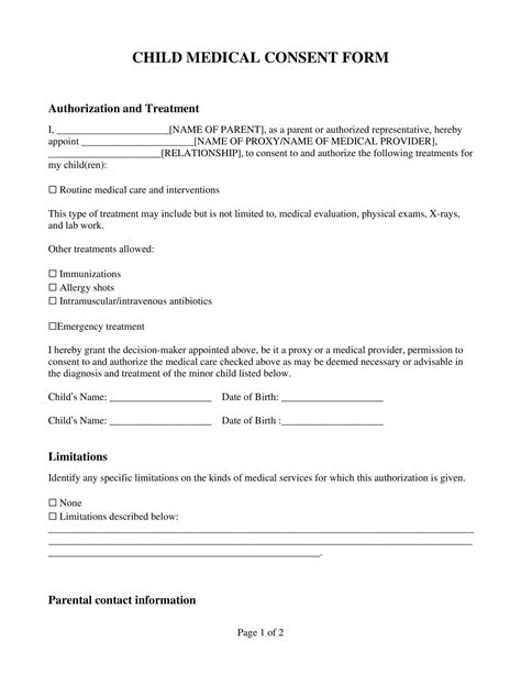 Medical Consent Form Free Printable