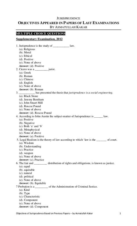 Medical Jurisprudence Multiple Choice Objective Question Answers PDF