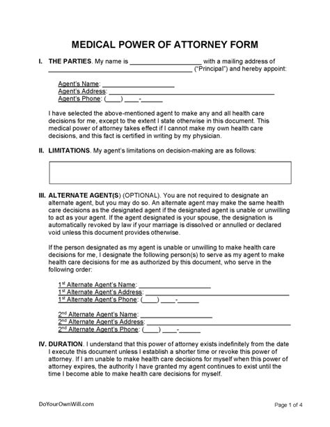 Medical Power Of Attorney Template