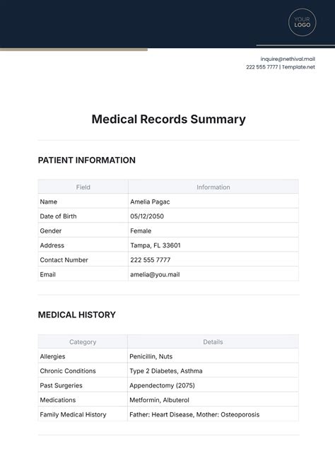 Medical Records Summary Template