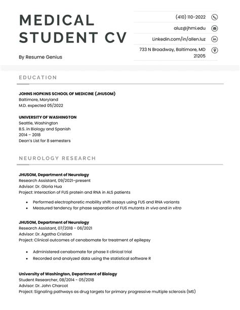 Medical School Cv Template