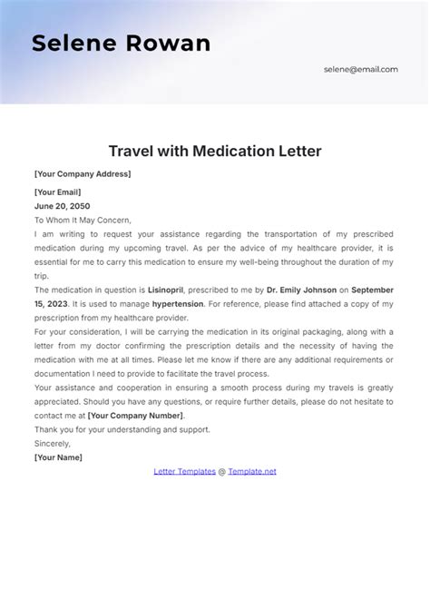 Medication Travel Letter Template