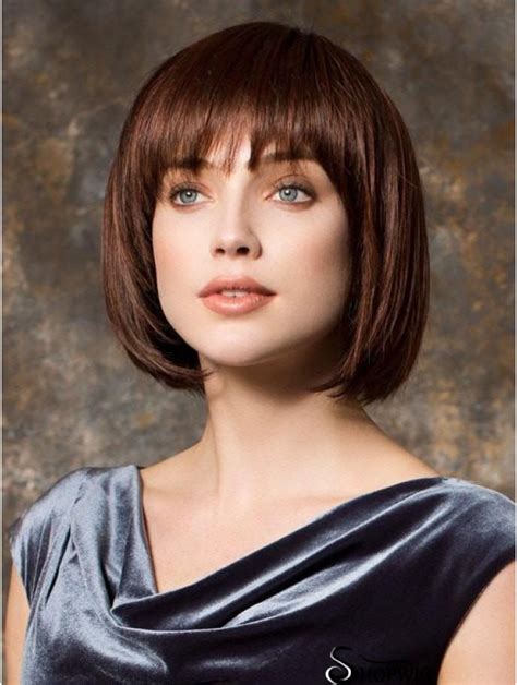 Medium Brown Bob Wig Straight Synthetic 10" Chin Length Monofilament Wigs