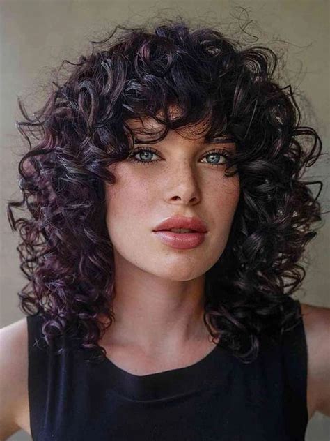 Medium Length Curly Wig With Bangs 14" Monofilament Synthetic Black Wigs