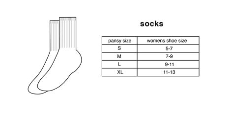 Medium Socks Size Chart